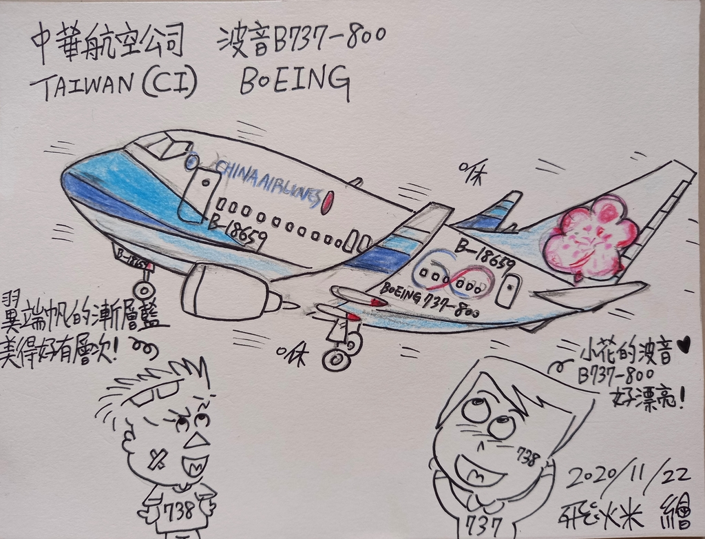 繪畫創作之華航波音B737-800型客機!