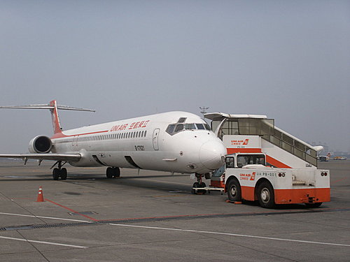 在小港機場遇見立榮航空的麥道MD-90型客機